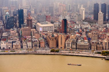 Şangay, Çin - Mar 31, 2016: Oriental Pearl Radyo ve Tv Kulesi'nden Şangay binalarının görünümü.