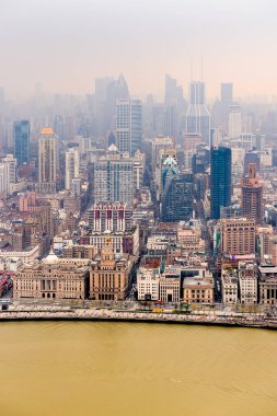 Şangay, Çin - Mar 31, 2016: Oriental Pearl Radyo ve Tv Kulesi'nden Şangay binalarının görünümü.