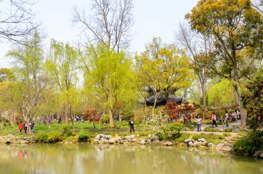 Suzhou, Çin - 1 Nisan 2016: Mütevazı Yönetici Bahçesi'nin Doğası, Suzhou'da bir Çin bahçesi, Unesco Dünya Mirası Listesi
