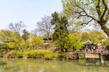 Suzhou, Çin - Nis 1, 2016: Mütevazı Yönetici Bahçesi, Suzhou bir Çin bahçesi, Unesco Dünya Mirası