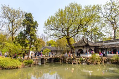 Suzhou, Çin - Nis 1, 2016: Mütevazı Yönetici Bahçesi, Suzhou bir Çin bahçesi, Unesco Dünya Mirası