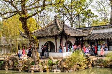 Suzhou, Çin - Nis 1, 2016: Mütevazı Yönetici Bahçesi, Suzhou bir Çin bahçesi, Unesco Dünya Mirası