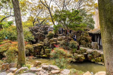 Suzhou, Çin - Nis 1, 2016: Mütevazı Yönetici Bahçesi, Suzhou bir Çin bahçesi, Unesco Dünya Mirası