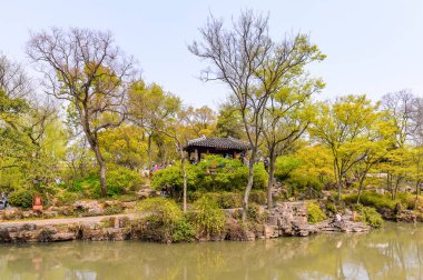 Suzhou, Çin - Nis 1, 2016: Mütevazı Yönetici Bahçesi, Suzhou bir Çin bahçesi, Unesco Dünya Mirası