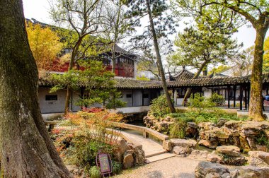 Suzhou, Çin - Nis 1, 2016: Mütevazı Yönetici Bahçesi, Suzhou bir Çin bahçesi, Unesco Dünya Mirası