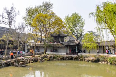 Suzhou, Çin - Nis 1, 2016: Mütevazı Yönetici Bahçesi, Suzhou bir Çin bahçesi, Unesco Dünya Mirası