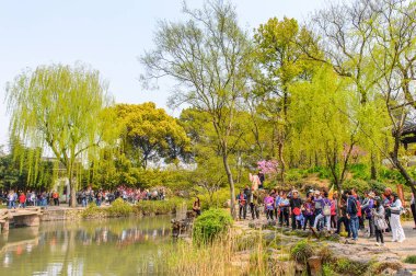 Suzhou, Çin - Nis 1, 2016: Mütevazı Yönetici Bahçesi, Suzhou bir Çin bahçesi, Unesco Dünya Mirası