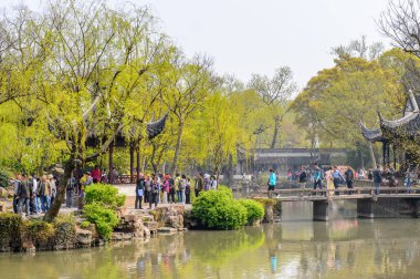 Suzhou, Çin - Nis 1, 2016: Mütevazı Yönetici Bahçesi, Suzhou bir Çin bahçesi, Unesco Dünya Mirası
