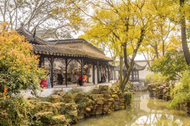 Suzhou, Çin - 1 Nisan 2016: Mütevazı Yönetici Bahçesi'nin Doğası, Suzhou'da bir Çin bahçesi, Unesco Dünya Mirası Listesi