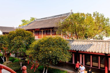 Suzhou, Çin - Nis 1, 2016: Suzhou Bao'en Tapınak kompleksi, Jiangsu Eyaleti, Çin. Çin'deki Buda tapınaklarından biri