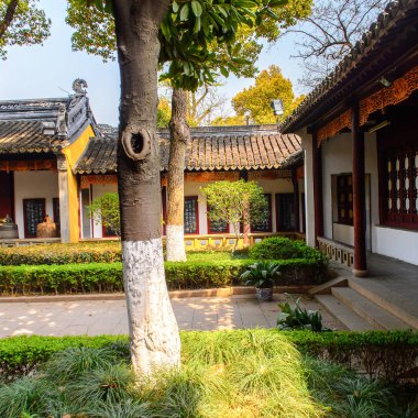 Suzhou, Çin - Nis 1, 2016: Suzhou Bao'en Tapınak kompleksi, Jiangsu Eyaleti, Çin. Çin'deki Buda tapınaklarından biri