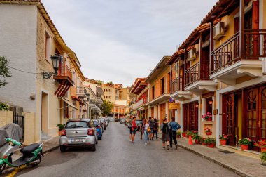 Delphi, Yunanistan -Nis 22, 2016: Otel Delphi Arkeolojik Alanı yakınındaki küçük bir kasabada. Bu kasaba Arkeoloji Parkı ziyaret etmeden önce gece geçirmek için en iyi yoldur.
