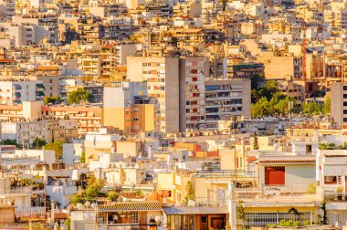 Atina, Yunanistan - 25 Nisan 2016: Atina'nın havadan görünümü, Yunanistan. Atina Yunanistan'ın başkenti ve dünyanın en eski şehirlerinden biridir