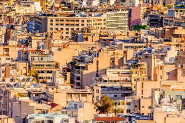 Atina, Yunanistan - 25 Nisan 2016: Atina'nın havadan görünümü, Yunanistan. Atina Yunanistan'ın başkenti ve dünyanın en eski şehirlerinden biridir