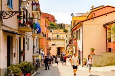 Manarola, İtalya - 5 Mayıs 2016: Manarola (Manaea), La Spezia, Liguria, İtalya. Unesco Dünya Mirası Listesi'ndeki Cinque Terre topraklarından biri.