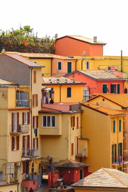Manarola, İtalya - 5 Mayıs 2016: Manarola Mimarisi (Manaea), La Spezia, Liguria, İtalya. Unesco Dünya Mirası Listesi'ndeki Cinque Terre topraklarından biri.
