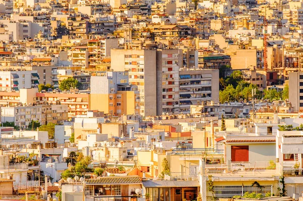 Atina, Yunanistan - 25 Nisan 2016: Atina'nın havadan görünümü, Yunanistan. Atina Yunanistan'ın başkenti ve dünyanın en eski şehirlerinden biridir