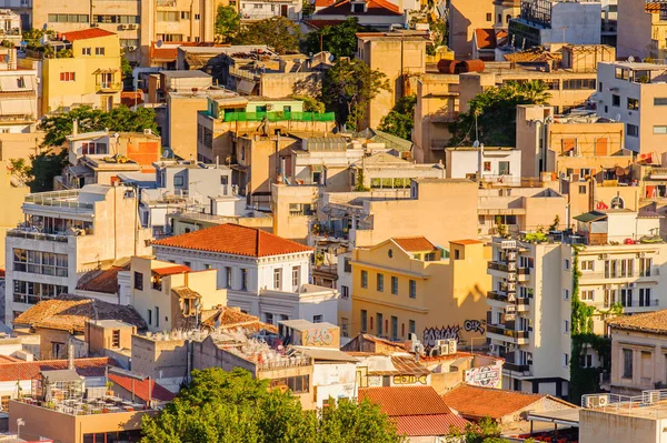 Atina, Yunanistan - 25 Nisan 2016: Atina'nın havadan görünümü, Yunanistan. Atina Yunanistan'ın başkenti ve dünyanın en eski şehirlerinden biridir