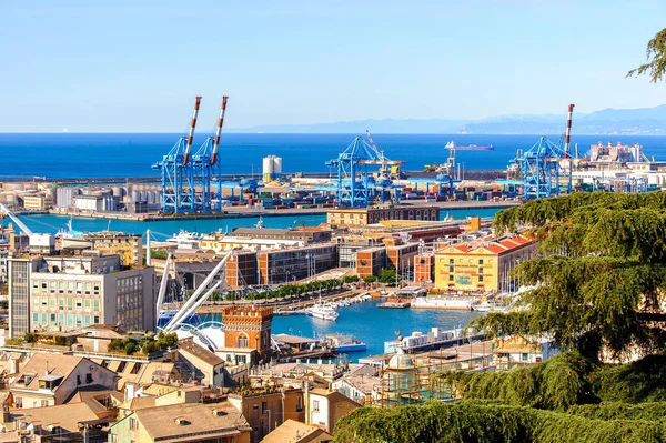 Cenova, İtalya - 4 Mayıs 2016: Cenova Eski Limanı'nın havadan görünümü. Cenova, Liguria'nın başkenti ve İtalya'nın altıncı büyük şehridir.