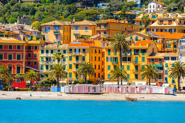 SANTA MARGHERITA LIGURE, ITALY - MAY 4, 2015: Coast of Ligurian Sea in Santa Margherita Ligure, which is popular touristic destination in summer