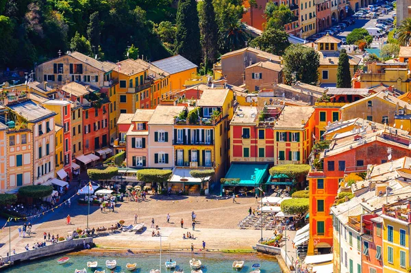 ポルトフィノ イタリア 2016 ポルトフィノの空中パノラマ イタリアの漁村 ジェノヴァ州 イタリア 美しい港と有名人や芸術的な訪問者との休暇リゾート — ストック写真