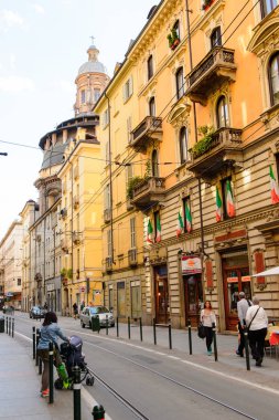 Torino, İtalya - 3 Mayıs 2016: Torino'nun merkezinin mimarisi, Piedmont, İtalya. Torino İtalya'nın bir iş ve kültür merkezidir