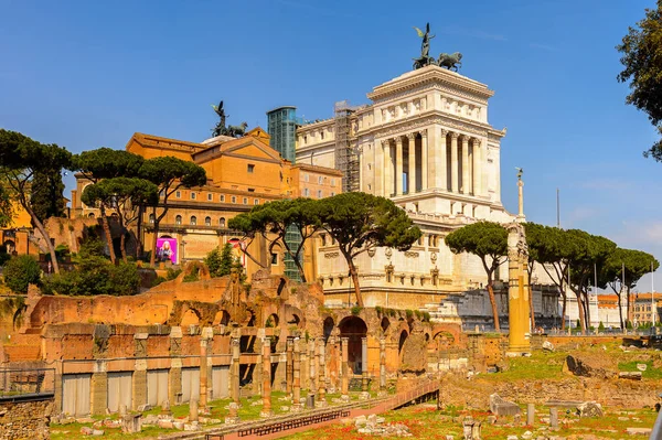 Roma, İtalya - 7 Mayıs 2016: Roma Forumu, Roma şehir merkezinde ki birçok önemli antik hükümet binasının kalıntılarıyla çevrili dikdörtgen bir forum.