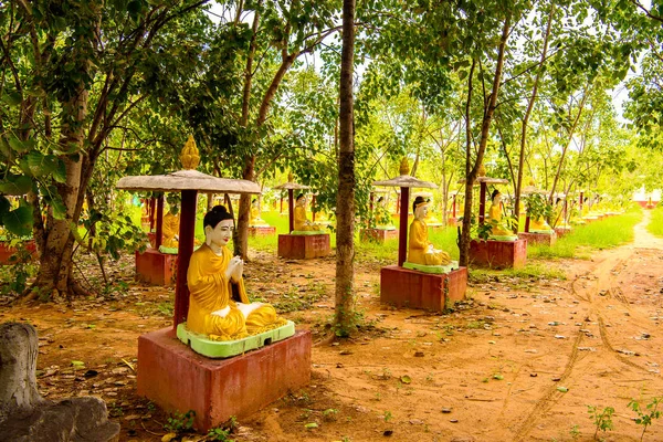 Monywa, Myanmar - 27 Ağustos 2016: Ünlü Budist bölge ve manastırı Maha Bodhi Ta Htaung'daki Buda heykelleri, Monywa İlçesi, Sagaing Area, Myanmar (Burma))