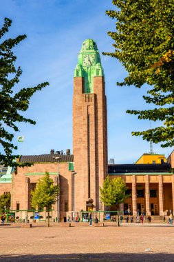 Helsinki, Finlandiya - 12 Eylül 2016: Helsinki Tren istasyonu, Finlandiya. Helsinki 2012 dünya tasarım başkenti seçildi