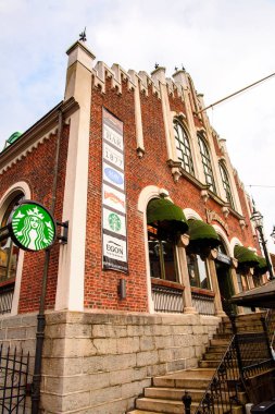 Bergen, Nowray - 14 Eylül 2016: Norveç'in ikinci büyük şehri ve popüler turistik destinasyon Bergen'in mimarisi.