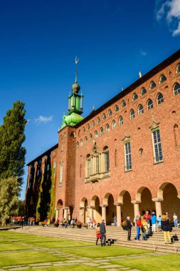 Stockholm, İsveç - 17 Eylül 2016: Stockholm City Hall, İsveç. Nobel Ödülü ziyafetinin yapılacağı yerdir.