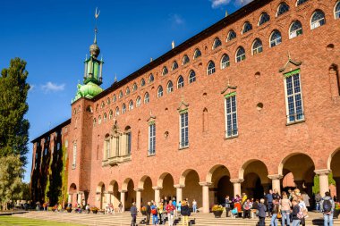 Stockholm, İsveç - 17 Eylül 2016: Stockholm City Hall, İsveç. Nobel Ödülü ziyafetinin yapılacağı yerdir.