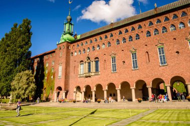 Stockholm, İsveç - 17 Eylül 2016: Stockholm City Hall, İsveç. Nobel Ödülü ziyafetinin yapılacağı yerdir.