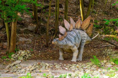 Bratislava, Slovakya - 28 Eylül 2016: Bratislava Dinopark'ta Stegosaurus, Slovakya.Stegosaurus Geç Jura dönemi zırhlı kemikli dinozor cinsine ait
