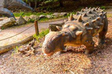 Bratislava, Slovakya - 28 Eylül 2016: Bratislava, Slovakya'nın popüler turistik yerlerinden biri olan Dinopark'taki Ankylosaurus.