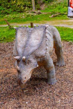 Bratislava, Slovakya - 28 Eylül 2016: Bratislava, Slovakya'nın popüler turistik yerlerinden biri olan Dinopark'taki Chasmosaurus.