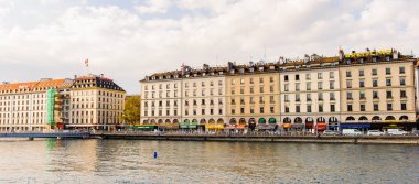 Cenevre, İsviçre - Eki 10, 2016: Cenevre Mimarisi, İsviçre. Küresel bir şehir, bir finans merkezi ve dünya çapında diplomasi merkezidir.