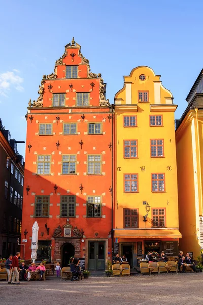 Stockholm Suède Sep 2016 Bâtiments Emblématiques Rouges Jaunes Sur Stortorget — Photo