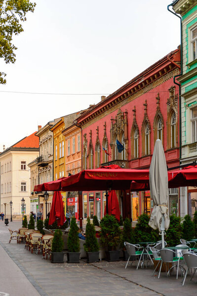 KOSICE, SLOVAKIA - SEP 25, 2016: Architecture in the evening of Kosice, the biggest city in eastern Slovakia. It was the European Capital of Culture in 2013
