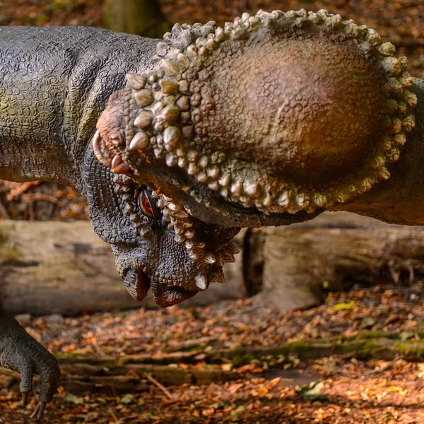 Bratislava, Slovakya - 28 Eylül 2016: Bratislava, Slovakya'nın popüler turistik yerlerinden biri olan Dinopark'ta Pachycephalosaurus.