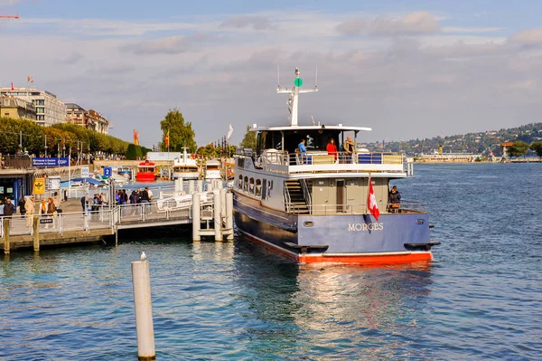 Genève Schweiz Oktober 2016 Båtbrygga Genève Schweiz Det Global Stad — Stockfoto