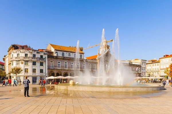 Braga Portugalia Paź 2016 Fontanna Centralnym Placu Bradze Portugalia Miasto — Zdjęcie stockowe
