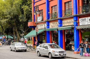 Coyoacan, Meksika - 28 Ekim 2016: Coyoacan Mimarisi, Meksika. Adı Nahuatl, Aztek langage geliyor ve büyük olasılıkla çakalların yer anlamına gelir,  