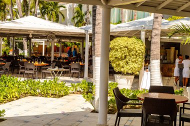 Acapulco, Meksika - 29 Ekim 2016: Hotel Elcano'nun Reastaurant'ı, Acapulco, Meksika. Av. Costera Miguel Aleman'da yer almaktadır.