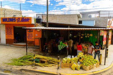 Oaxaca, Meksika - Eki 31, 2016: Oaxaca de Juarez, Meksika farklı renkli evler. Kasabanın adı Nahuatl adı Huaxyacac türetilmiştir