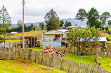Chiapas, Meksika - Kas 2, 2016: Meksika Chiapas eyaletinde maya köylerinden biri görünümü. Burada maya kökenli gerçek insanlar canlı