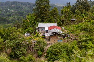 Chiapas, Meksika - 2 Kasım 2016: Meksika'nın Chiapas eyaletindeki maya köylerinden birinin panoraması. Burada maya kökenli gerçek insanlar canlı