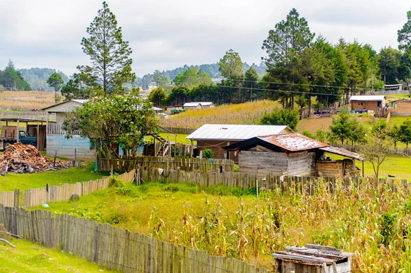 Chiapas, Meksika - Kas 2, 2016: Meksika Chiapas eyaletinde maya köylerinden biri görünümü. Burada maya kökenli gerçek insanlar canlı