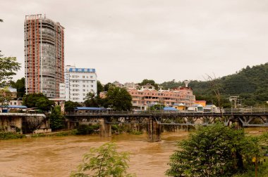 Lao Cai, Vietnam - 21 Eylül 2014: Uluslararası yönetim kurulu noktası Lao Cai Çin tarafı (Vietnam) - Ha Khau (Çin), Çin biri - Vietnam Uluslararası yatılı