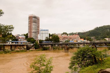 Lao Cai, Vietnam - 21 Eylül 2014: Uluslararası yönetim kurulu noktası Lao Cai Çin tarafı (Vietnam) - Ha Khau (Çin), Çin biri - Vietnam Uluslararası yatılı